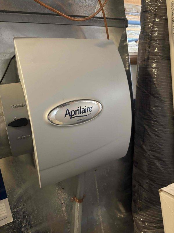 Performed preventative maintenance on 1 furnace and 1 gas fireplace per prepaid agreement. Inspected Aprilaire whole-home humidifier, noting proper installation and switch configuration. Removed and cleaned air filter which showed significant dust accumulation. All systems operating normally after service.