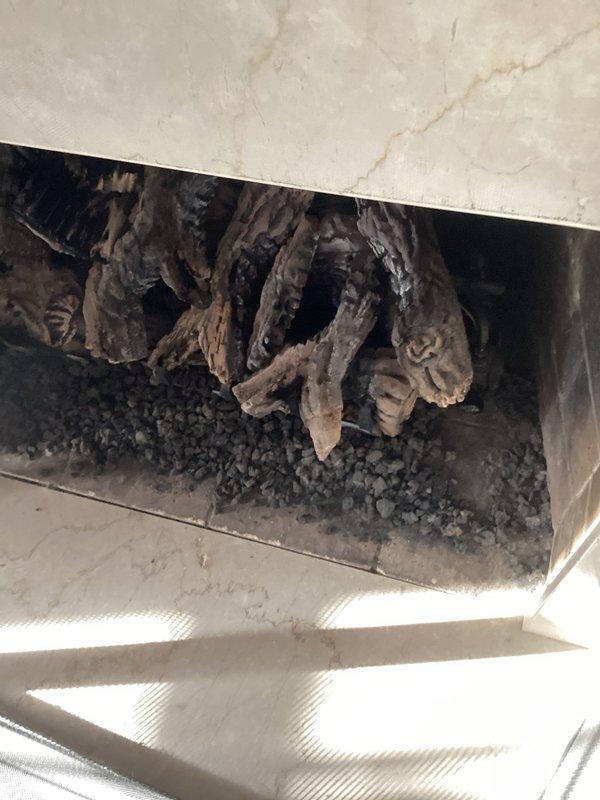 Performed scheduled preventative maintenance on heating system including one furnace and two gas fireplace units. Removed accumulated leaves from air intake that were obstructing proper airflow. Noted filter replacement needed; customer will provide new filters.