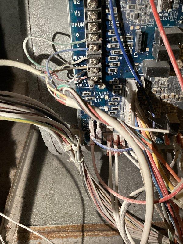 Completed scheduled preventative maintenance on gas furnace. Observed significant frost accumulation on evaporator coil suggesting possible refrigerant flow issues. Inspected control board connections and verified proper terminal wiring for system functionality.