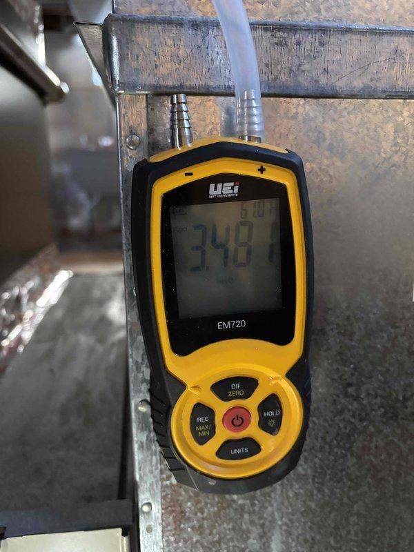 Responded to service call for recently installed furnace failing to reach set temperature (60°F actual vs 67°F setpoint) during cold weather. Diagnosed furnace cycling off due to limit switch activation. Performed static pressure testing (measured 34.8 Pa) and inspected ductwork. Replaced customer's MERV 14 filter with MERV 8 filter to improve airflow and system performance.