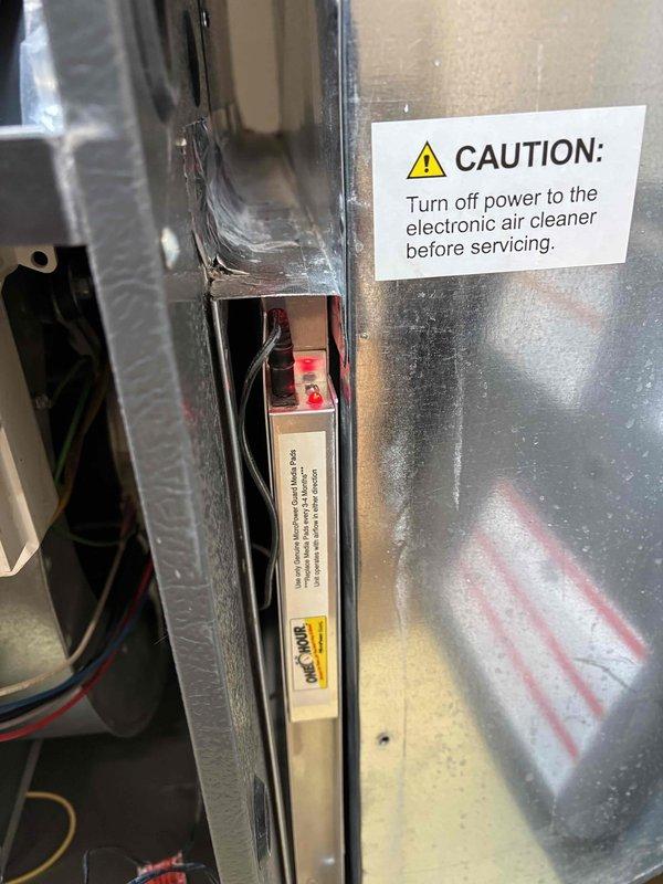 Performed scheduled heating maintenance on customer's furnace. Thoroughly cleaned accumulated dust from furnace compartment per customer's request due to recent remodeling. Inspected electronic air cleaner system and internal components, ensuring all electrical connections and control systems were functioning properly.