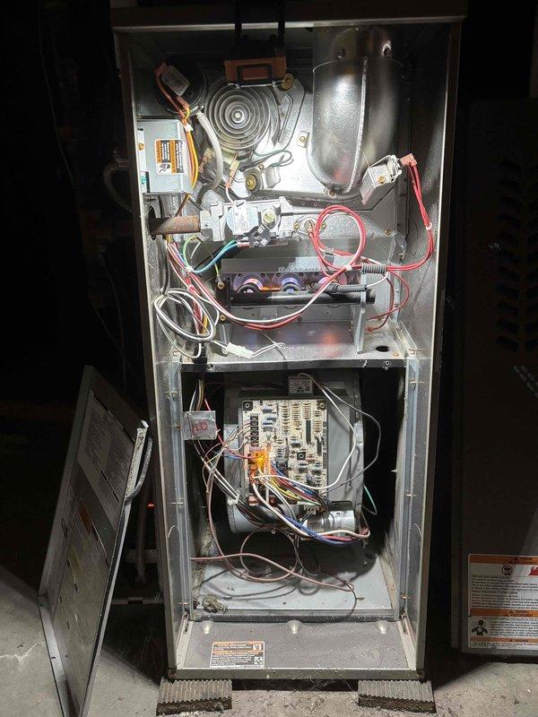 Performed fall maintenance on standard furnace per prepaid agreement. Inspected furnace interior components including blower motor, heat exchanger, wiring, and circuit board. Examined air filter which appeared to be in good condition without significant dust buildup.