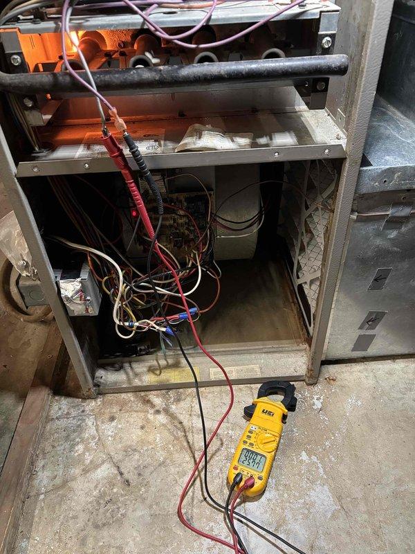 Responded to no heat call previously investigated by technician Andy. Performed comprehensive diagnostic testing of furnace with digital clamp meter, measuring voltage at 208.8V. Inspected gas valve, ignition system, and control board. System operated normally during testing with no error codes displayed. Recommended preventative replacement of gas valve if intermittent issue recurs, as burner ignition failure was previously observed. Completed scheduled Fall tune-up maintenance on standard furnace.