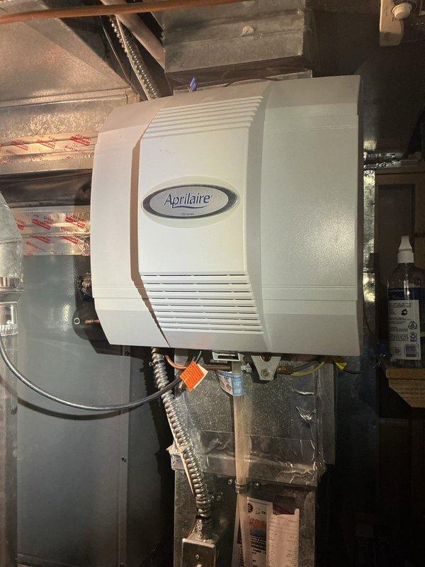 Performed routine maintenance on Daikin furnace and heat pump system. Inspected Aprilaire whole-home humidifier which was confirmed non-operational as reported in service history. System components were cleaned and checked for proper operation.