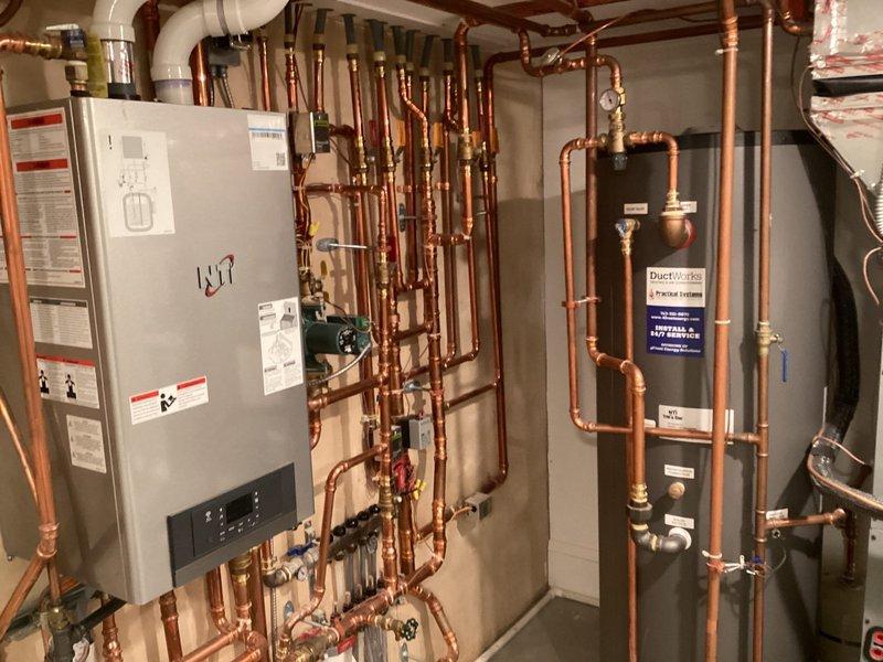 Responded to no-heat call for in-floor heating system in sunroom. Diagnostic testing revealed faulty wiring as the root cause. Completed repair of damaged wire, restoring proper functionality to the heating system. Inspected boiler and associated copper piping network, confirming all components now operating correctly.