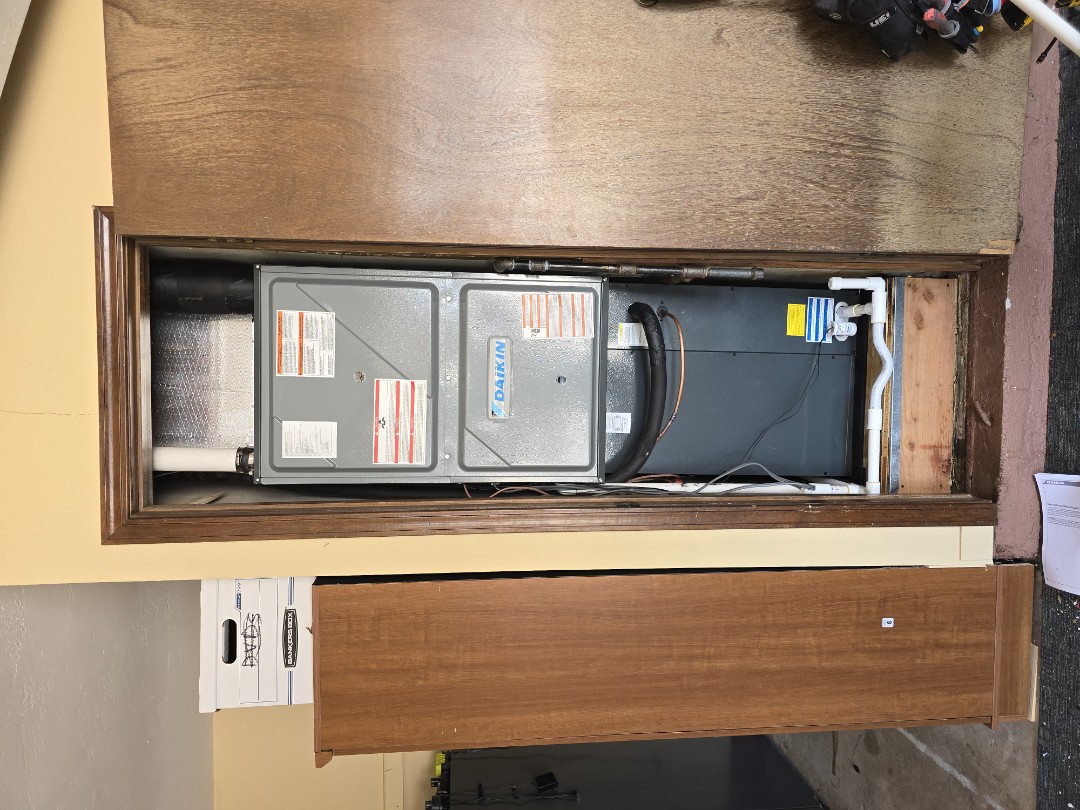 installed 90% daiken 2 stage furnace and 5 ton evaporator coil. job went extraordinary smooth without issue. customer was especially impressed a complimented us on are work and even gave us a copy of a book she wrote in which I look forward to reading. best tip thus far this year.