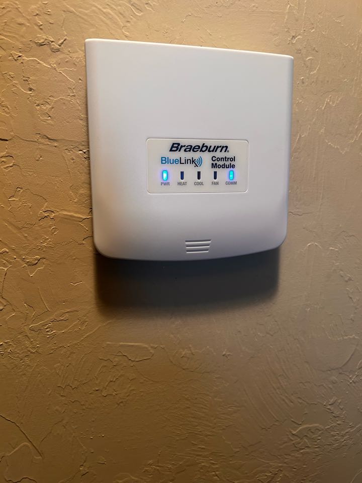 Arrived on site for a no heat call found a blue link Bluetooth module controlled thermostat causing an issue with the heat controls working on a solution to catch the issue and find 100% what is going on with his Wi-Fi enabled thermostat
