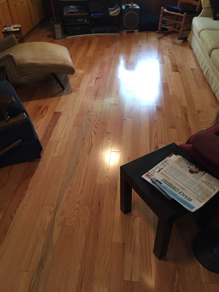 Just did walk-through with homeowner indicator where we installed a prefinished hardwood Mohawk flooring customer was very happy with the floor