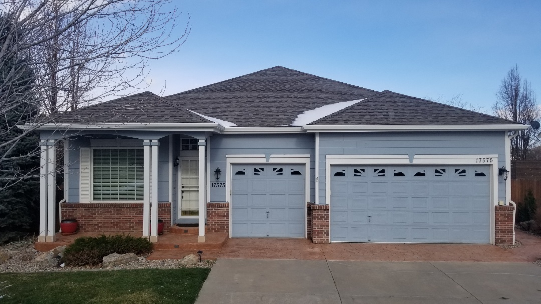 Parker, CO - We finished up a new roof replacement on this house with new 6" gutters and gutter screens because next week comes his new solar panels! We installed Owens Corning Duration shingles in Driftwood color. This roof was inspected due to the solar panel installation but we actually had this roof approved for replacement with insurance proceeds from the hail storm in Parker last year. Parker, CO - We finished up a new roof replacement on this house with new 6" gutters and gutter screens because next week comes his new solar panels! We installed Owens Corning Duration shingles in Driftwood color. This roof was inspected due to the solar panel installation but we actually had this roof approved for replacement with insurance proceeds from the hail storm in Parker last year.
