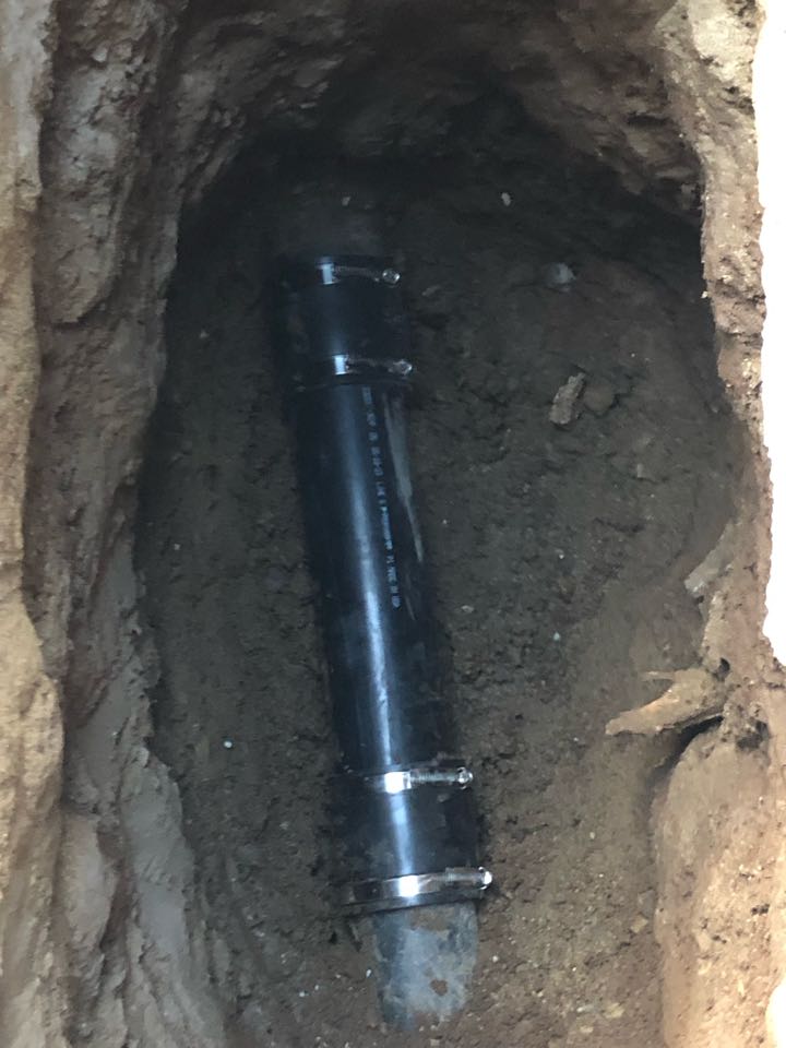 Called out to Wildomar Ca, for a backed up main sewer line, upon inspection found check valve had failed, advised need to dig up line and repair section, also snaked and video inspected main sewer line. After repair was completed tested and all working properly.