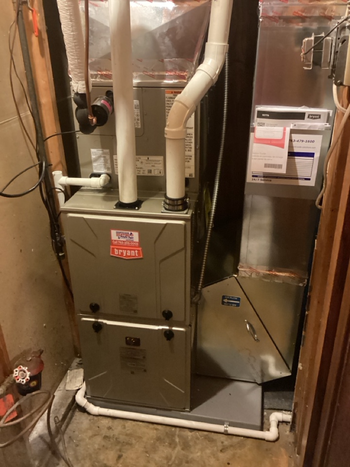 Installed new Bryant furnace and air conditioner in Rockford mn