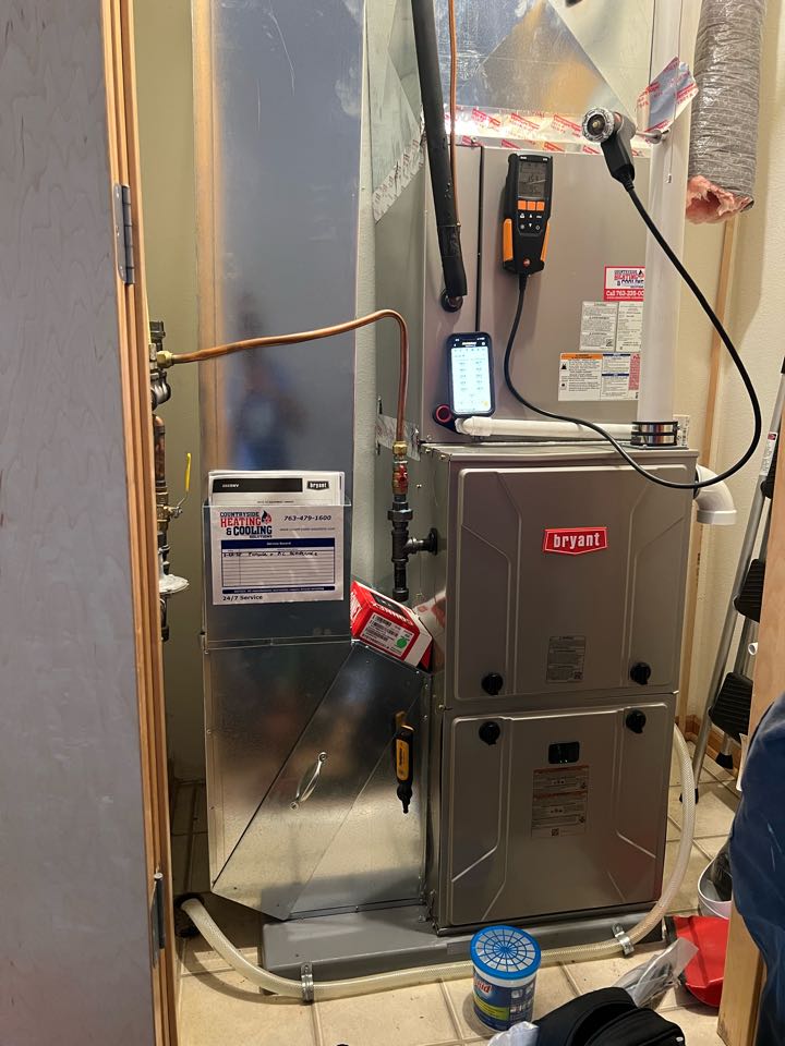 Furnace and AC maintenance on full Bryant system in spring park, MN.