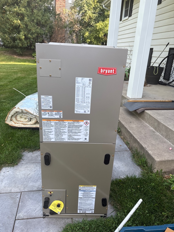 Install A/C and heat exchanger. Minnetonka, Minnesota. 
