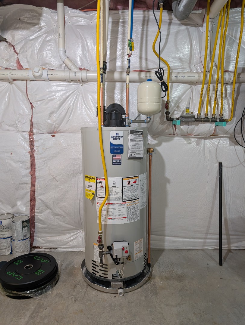

new water heater. replace water heater. leak diagnostic. new water heater installation. Bradford White 50 Gallon Power Vent Water Heater. PlumbPRO Services. Blue Bell, PA. 
