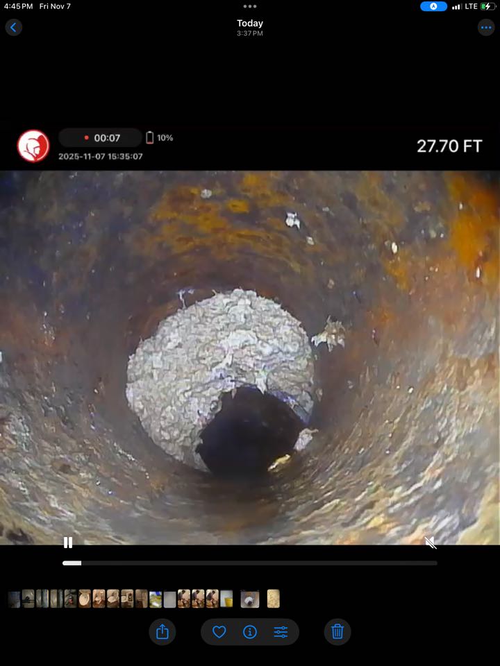 Drain clean and camera a main line. Found a large offset - broken pipe. Estimates for pipe repair. PlumbPro Services. Ambler plumber. Spring House plumber.