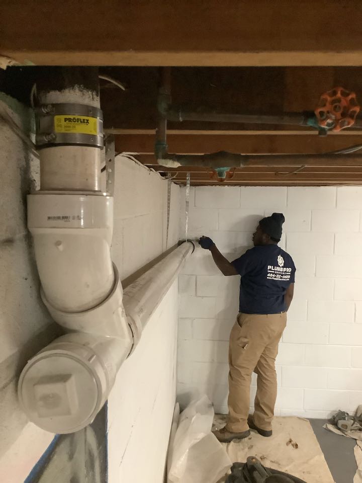 Successfully perform a same day sewer pipe repair - 4” cast. Additionally replace 3 gate valves and an expansion tank. PlumbPro Services. Blue Bell plumber. 
