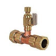 Completed installation of fan-powered humidifier system. Installed necessary plumbing components including brass T-valve assembly for water supply connection. System was properly mounted and all connections secured for optimal operation.