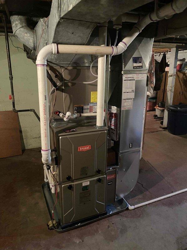 Completed warranty callback for Bryant Evolution furnace installation to address thermostat communication issue. Customer reported thermostat displaying 70° while room temperature was in the 60s, indicating inadequate heating performance. Verified thermostat wiring connections, recalibrated digital thermostat settings, and confirmed proper communication between Evolution control board and wall thermostat. Tested system operation through full heating cycle, verified proper ignition sequence, and confirmed accurate temperature readings matching actual room conditions.