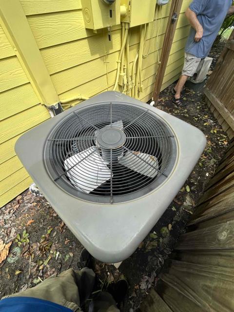 Customers called us out because they had a flood and the condensing unit was submerged fully. Troy advised that the best course of action would be to raise the condenser and replace it. Customers agreed. We signed off on a 2 ton Rheem  to replace the one that’s there