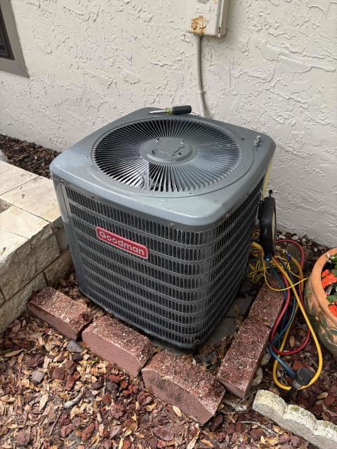 Upon arrival notice unit is a completely different unit from previous pictures
Customer had unit installed by us and never received a first time maintenance
We put in a good man from trane
When there notice unit was slightly low on refrigerant
Advised customer that Freon might be needed in future
New pictures and updated tags are now on photos to use as reference
No concerns on unit not working everything checked out besides Freon