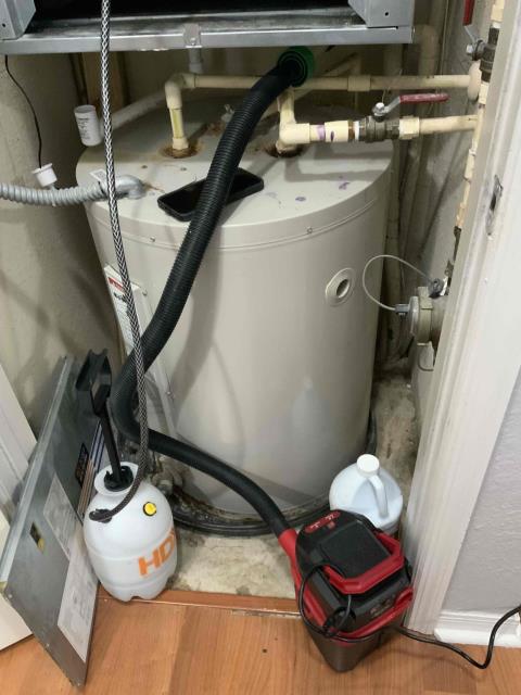 I was called to a home to inspect a home's air conditioning system. Upon arrival, I discovered that the system was not cooling. I inspected the air handler unit (AHU) and found that the float switch was wet. The customer explained that maintenance personnel had flushed the drain line from the outside main drain. I informed the customer that we needed to flush the drain line from the inside and perform a drain line treatment. The customer agreed to the treatment and I performed the drain line treatment. The drain line was pretty clogged, and I did my best to flush it. However, it appears that the main drain from the building has built up in it. I let the system run for 15 minutes to ensure that it was not getting water in the float switch again. After 15 minutes, there was water in the float switch. I sucked out the water again and hit it with nitrogen. I did not check pressures or subcool and superheat because the unit is in the roof and I would have to get the key from the maintenance