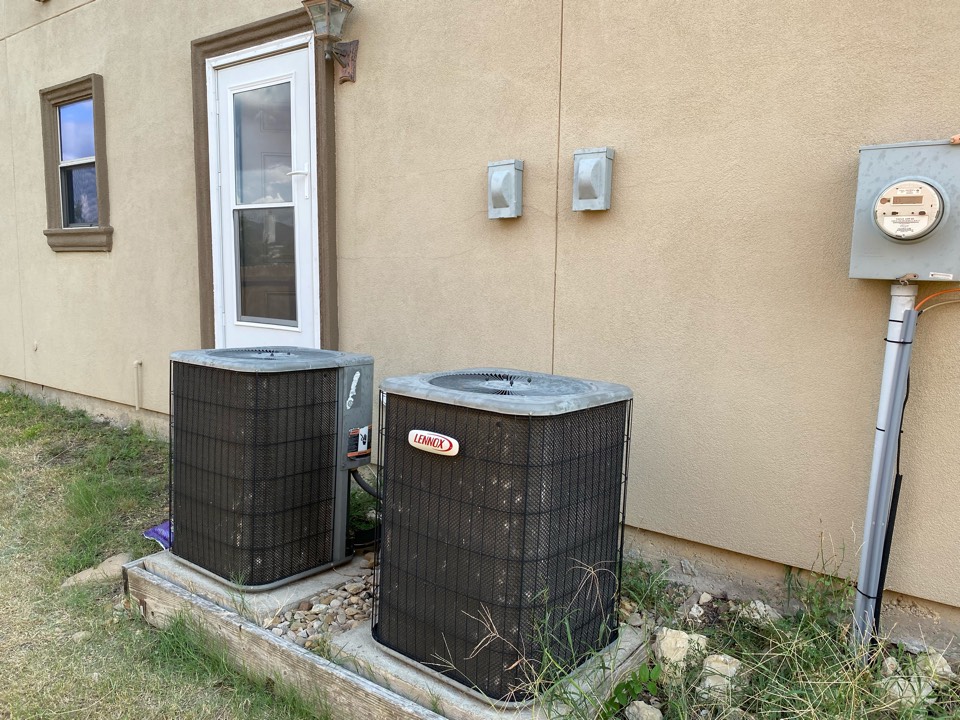 Fort Worth, TX - Heating and Air Conditioning Repair service Contractor serving Lake country Estates in Fort Worth Texas working on a pair of LENNOX air conditioners had to replace the condenser fan motor add a little bit of refrigerant clean out the filters Just some preventative maintenance work Fort Worth, TX - Heating and Air Conditioning Repair service Contractor serving Lake country Estates in Fort Worth Texas working on a pair of LENNOX air conditioners had to replace the condenser fan motor add a little bit of refrigerant clean out the filters Just some preventative maintenance work