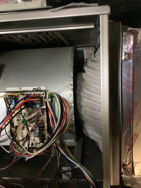 Responded to a service call regarding uneven heating where first floor bedroom was considerably colder than rest of house. Performed system inspection revealing dirty air filters causing restricted airflow. Replaced filters and checked circuit board connections which were loose at the M terminal. After securing connections and installing new filters, verified proper airflow distribution to all rooms including the previously cold bedroom.