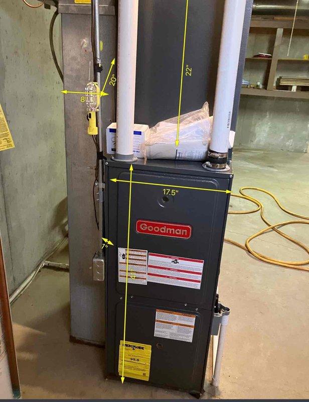 Completed inspection of Goodman furnace experiencing intermittent heating operation requiring manual resets. Diagnosed poor flame signal (previous reading 1.7, improved to 2.1 after cleaning). Recommended and replaced flame sensor to resolve recurring ignition issues. System now operating properly with stable flame signal.