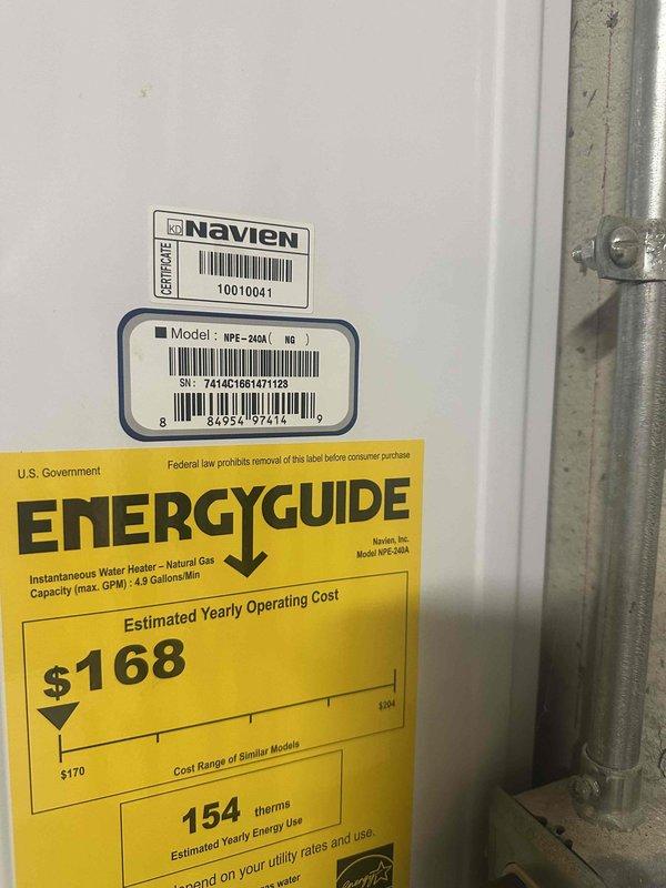 Performed scheduled CWOWFlush service on two Navien NPE-240A tankless water heaters as requested. Both units were properly plumbed for purging. Successfully completed maintenance flush procedure to remove scale buildup and maintain optimal system efficiency according to manufacturer specifications.