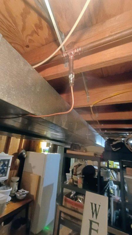 Successfully installed a new Aprilaire whole-home humidifier on the customer's HVAC system. Unit was properly mounted on the furnace with all necessary plumbing connections completed using PVC piping. System is now operational with proper water supply connections.