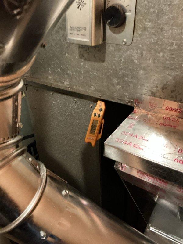 Successfully installed Lennox ML180DF045 furnace with modifications to return air system to accommodate filter options (1" or media). Post-installation testing confirmed proper operation with supply air temperature reading 95.1°F at register.