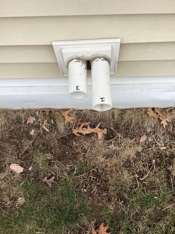 Responded to no-heat call for newly installed furnace. Discovered improper PVC venting configuration with intake/exhaust pipes labeled but installed incorrectly, causing system shutdown. Corrected vent pipe installation, verified proper operation of furnace and thermostat, and confirmed system now functioning correctly.