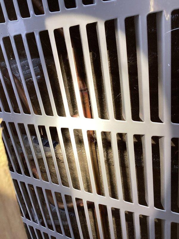 Performed monthly maintenance on single A/C PTU Gold Level system. Discovered significant dust accumulation on interior components and cooling fins behind ventilation grills. Thoroughly cleaned dust buildup and replaced 16x25x1 filter to restore proper airflow and system efficiency.