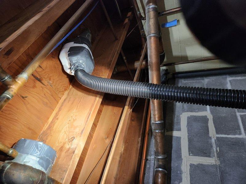 Responded to service call for a clogged drain in the home. Upon inspection of the basement plumbing infrastructure, identified blockage in the copper drainage system where it connects to the main waste line. Successfully cleared the obstruction and verified proper drainage function through the existing plumbing configuration.