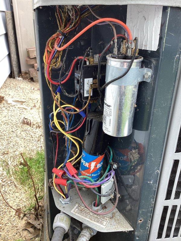 Completed comprehensive annual air conditioning tune-up and maintenance on residential outdoor condensing unit as part of planned maintenance program. Performed full system inspection including electrical components, capacitor testing, contactor evaluation, and refrigerant line assessment. Replaced standard air filter, verified proper airflow through condenser coil slats, and confirmed unit operation with 410A refrigerant system. All components functioning within normal parameters upon completion.