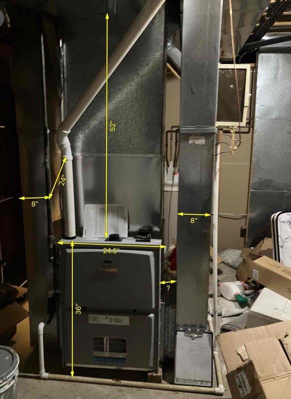 Conducted comprehensive HVAC replacement estimate for aging residential heating and cooling system with non-functional air conditioning unit. Assessed existing furnace, air handler, refrigerant lines, and ductwork configuration in basement mechanical room, documenting equipment dimensions and clearances for replacement planning. Presented high-efficiency system options to homeowner interested in modern equipment with financing alternatives.