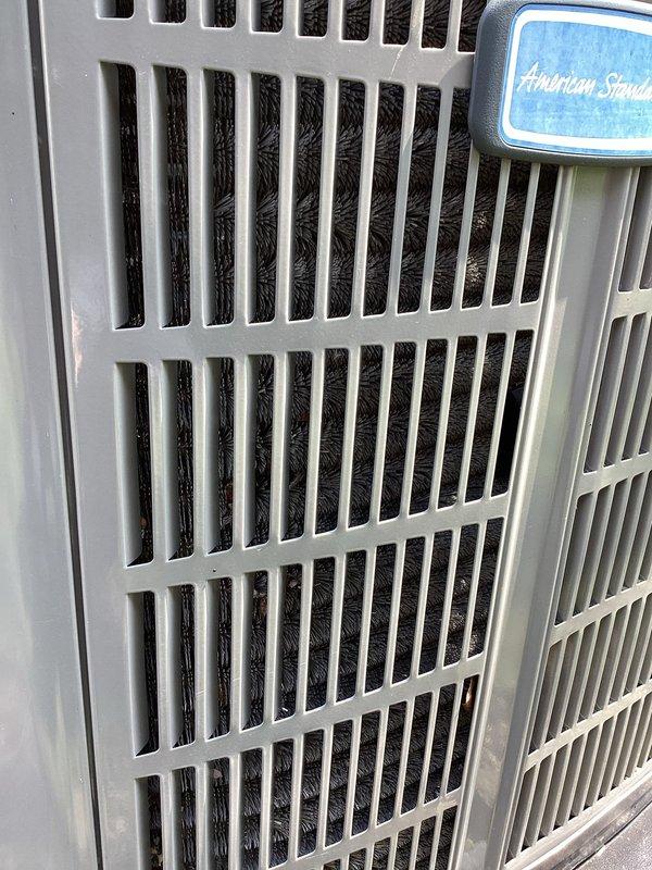 Completed scheduled air conditioning maintenance per membership agreement on American Standard HVAC system. Inspected and serviced unit components, including return air grille and filter assembly with 14x25x1 filter showing significant dust accumulation, which was addressed during maintenance to ensure optimal system airflow and performance.
