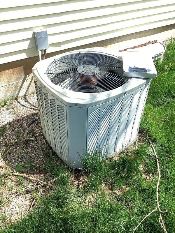 Completed planned HVAC maintenance on residential air conditioning system, including inspection of outdoor condenser unit and internal components. Performed visual assessment of capacitor, wiring connections, and compressor housing; noted normal wear consistent with system age and verified proper refrigerant line installation. Customer requested pricing for thermostat replacement during service visit; provided quote for new thermostat installation and installed 16x20x1 air filter as part of membership maintenance agreement.