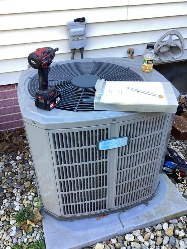 Completed planned duo air conditioning maintenance at church facility as first call of the day. Performed comprehensive inspection and servicing of outdoor condenser unit, including cleaning of coils, lubrication of fan motor, and verification of proper refrigerant levels and electrical connections. Checked and tightened all electrical components at disconnect box. Customer supplied filters for indoor air handler units. System tested and operating within normal parameters upon completion of maintenance service.