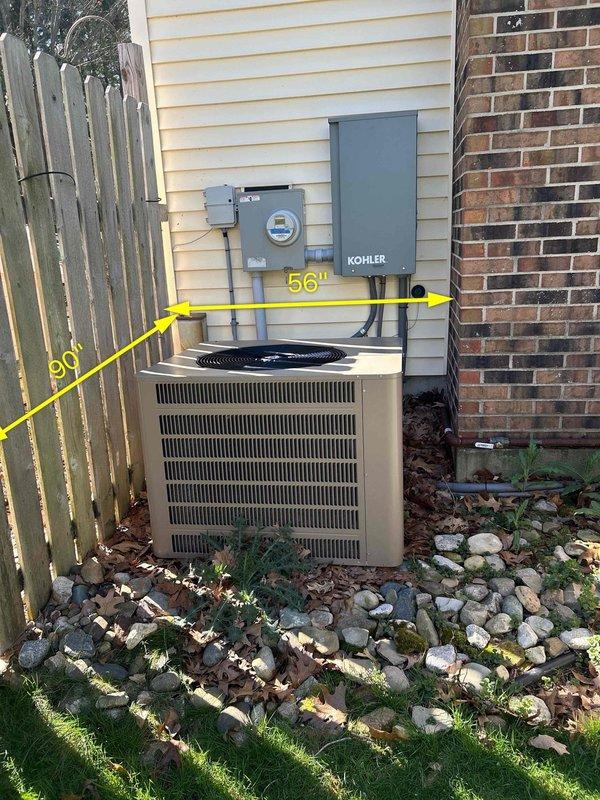 Conducted comprehensive HVAC replacement estimate for non-functional residential system. Evaluated existing outdoor condensing unit positioned against exterior wall with adequate clearance measurements documented at 50" and 56" from surrounding structures. Assessed electrical infrastructure including main distribution panel with multiple circuit breakers and outdoor disconnect boxes, confirming compatibility for potential system upgrade. Discussed equipment options ranging from air conditioning only replacement to complete HVAC system installation, with financing possibilities presented for homeowner consideration.