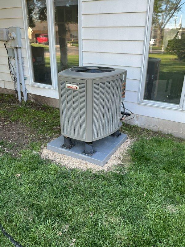 Completed dual HVAC system installation consisting of two separate systems. System #1: Installed Lennox CBK45UHPT-030-71 air handler with downflow conversion kit, EL16XP1-030-230 heat pump unit, electric heat strip kit, and T6 programmable thermostat for full heating and cooling capability. System #2: Installed Lennox ML13KC1-024 condensing unit, CK40CT-30B cased coil, and T4 thermostat for cooling-only operation. Heat pump unit positioned on concrete pad with proper clearances, connected refrigerant lines, completed electrical connections to both outdoor units, verified proper voltage and amperage, tested system operations, and confirmed all equipment functioning within manufacturer specifications.