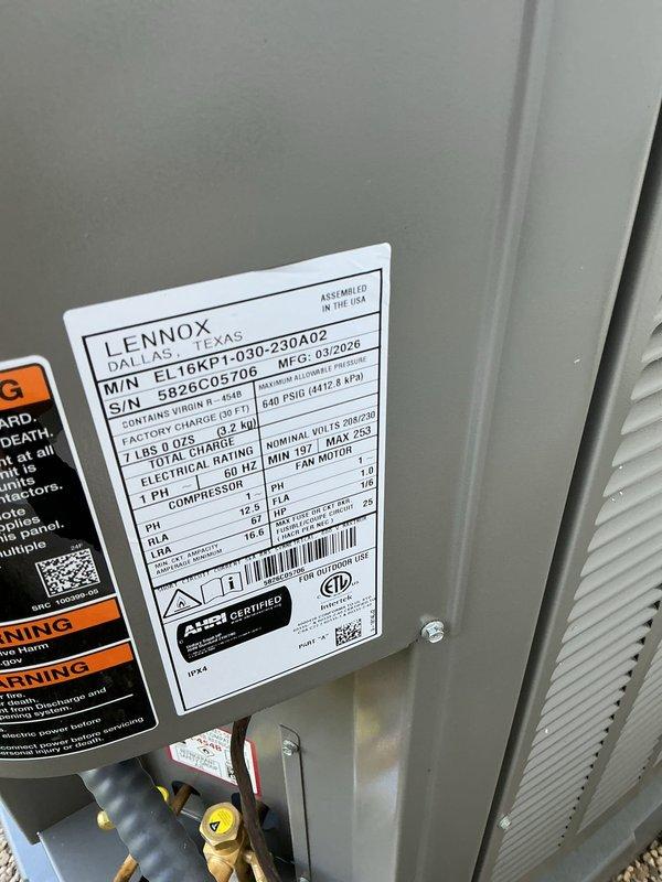 Completed dual HVAC system installation consisting of two separate systems. System #1: Installed Lennox CBK45UHPT-030-71 air handler with downflow conversion kit, EL16XP1-030-230 heat pump unit, electric heat strip kit, and T6 programmable thermostat for full heating and cooling capability. System #2: Installed Lennox ML13KC1-024 condensing unit, CK40CT-30B cased coil, and T4 thermostat for cooling-only operation. Heat pump unit positioned on concrete pad with proper clearances, connected refrigerant lines, completed electrical connections to both outdoor units, verified proper voltage and amperage, tested system operations, and confirmed all equipment functioning within manufacturer specifications.
