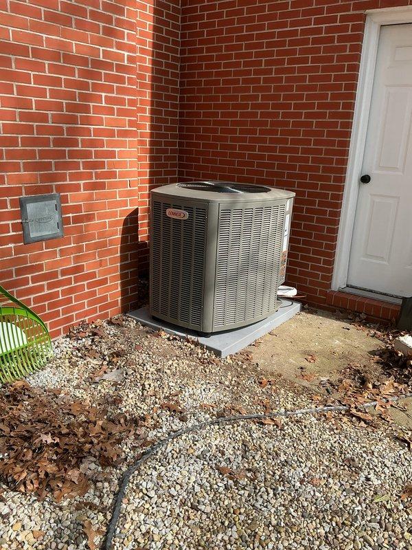 Completed full HVAC system installation including Lennox EL297UH110XV60C furnace, EL18KCV-060-230 condensing unit, and CK40CT-60D-71 cased coil. Installed T6 wi-fi thermostat for remote temperature control and system monitoring. Fabricated and installed return air box with filter. Performed first-time installation of 3" PVC venting through brick wall exterior for proper combustion air and exhaust. Positioned condensing unit on concrete pad with proper clearances in exterior corner location. Mounted electrical disconnect at exterior wall per code requirements. Verified all refrigerant lines properly connected and insulated. Confirmed system startup with proper temperature differentials and operational parameters within manufacturer specifications.