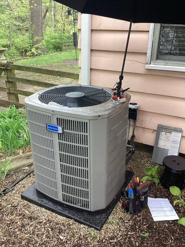 Completed scheduled air conditioning maintenance on residential condensing unit. Performed comprehensive system inspection including electrical components, capacitor testing, and refrigerant line connections. All components found operating within normal parameters with proper electrical connections verified at contactor and capacitor. Unit exterior and coils inspected with no immediate service needs identified.