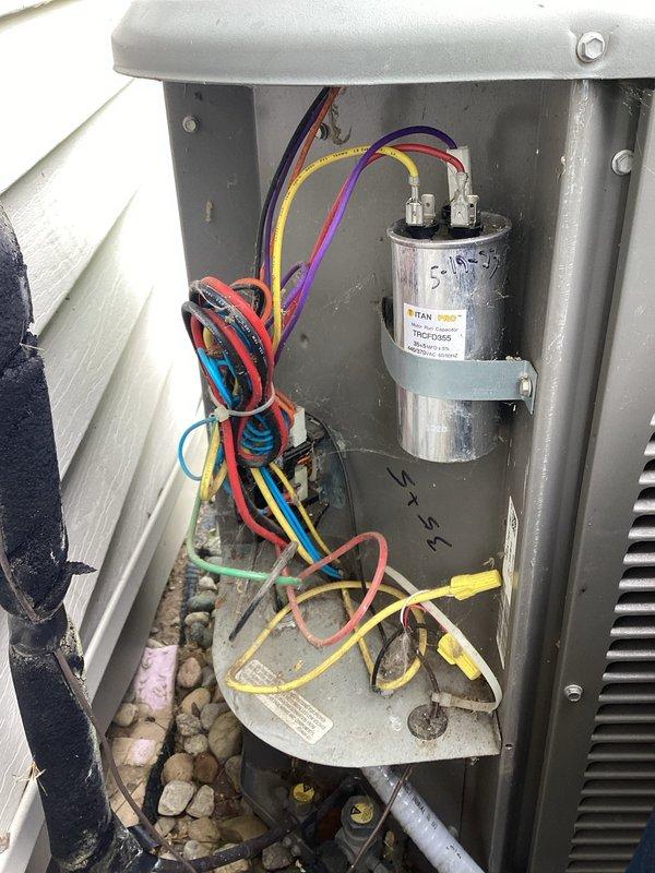 Completed planned single maintenance on Lennox residential air conditioning system. Performed comprehensive inspection of outdoor condensing unit and electrical components. Inspected capacitor, contactor, and electrical connections within control panel—all wiring secure with proper terminations. Cleaned accumulated debris from electrical enclosure. Verified unit operation and all electrical components functioning within normal parameters. Replaced 16x20x1 air filter as part of routine maintenance protocol. Confirmed proper airflow and system performance upon completion.