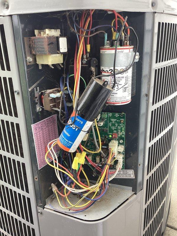 Completed scheduled air conditioning maintenance as part of membership plan. Performed comprehensive system inspection including electrical components, capacitors, contactors, transformer, and control board. All electrical connections verified secure with no signs of damage or wear requiring immediate attention. Checked outdoor condensing unit operation, cleaned and inspected fan assembly. System operating within normal parameters with no deficiencies noted.
