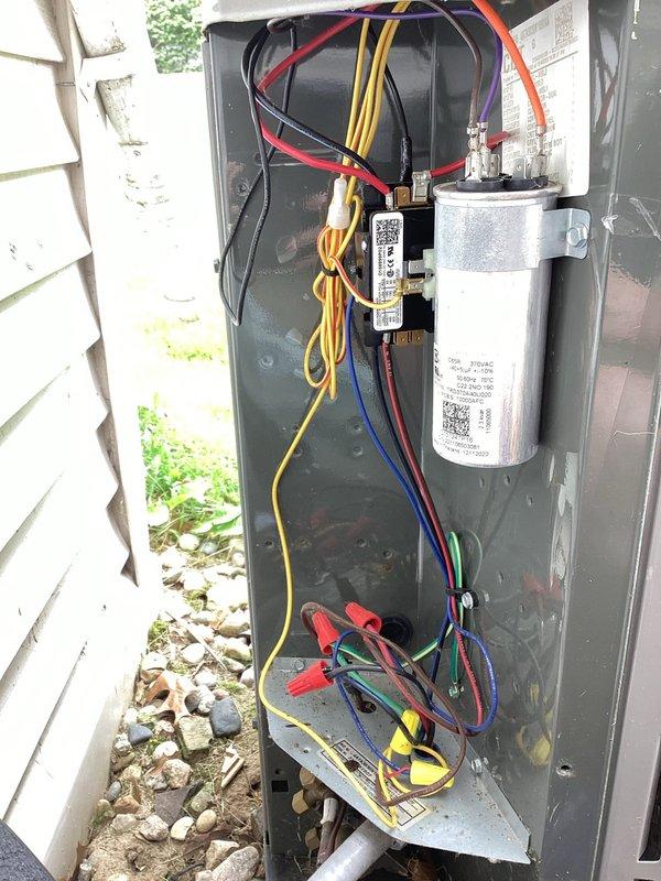 # HVAC Maintenance Service Completed

Performed planned single maintenance on residential air conditioning system under 5 years old. Conducted comprehensive system inspection including electrical components, capacitor, contactor, and all wiring connections. Verified proper operation of outdoor condensing unit with fan assembly and protective grille. Installed CFI filter as specified. Performed diagnostic testing using multimeter on electrical components to ensure proper voltage and amperage readings. Inspected condenser coils, refrigerant lines, and disconnect box. System operating within normal parameters upon completion of maintenance.