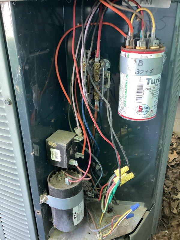 Completed preventive maintenance tune-up on 25-year-old residential air conditioning system. Performed comprehensive inspection of outdoor condensing unit, including electrical connections, capacitor functionality, contactor operation, and refrigerant pressures. All components found operating within normal parameters; cleaned condenser coil, checked amperage draws, verified proper voltage to unit, and tightened electrical connections as needed. System tested and left in proper working order with no immediate repairs required at this time.