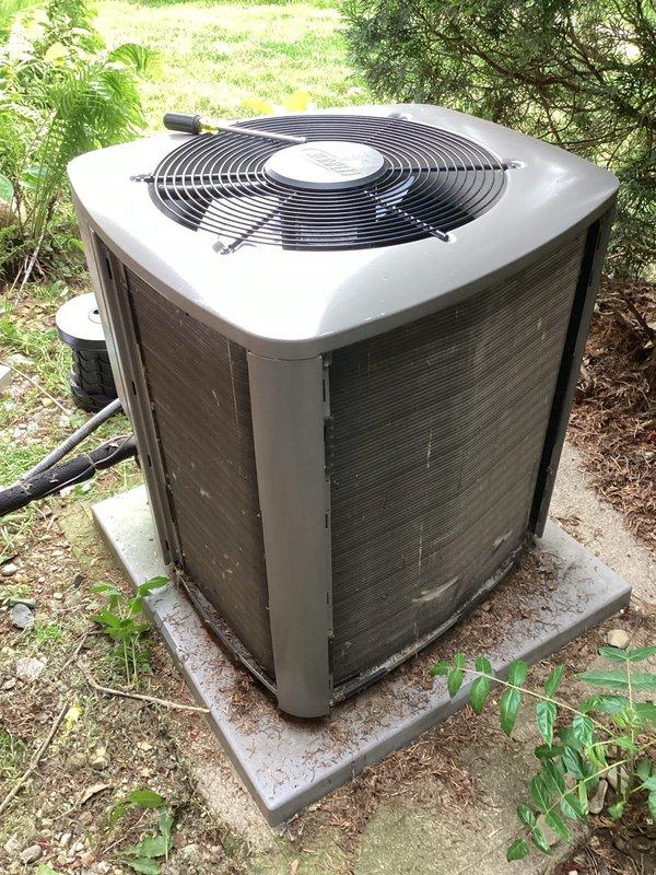 Completed planned air conditioning maintenance on outdoor condensing unit. Inspected electrical control panel components, contactor, and wiring connections. Applied capacitor start spray to relay and hard start components. Verified proper operation of condenser fan motor and grille assembly. Unit operating within normal parameters upon completion of scheduled maintenance service.