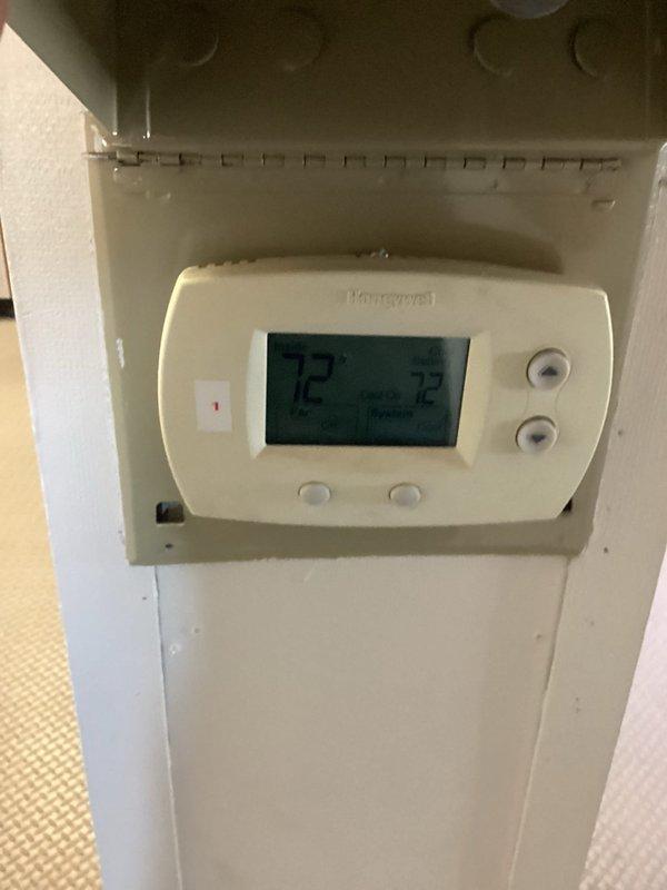 Responded to no cooling complaint on 7-year-old system with indoor temperature at 80°F. Performed diagnostic evaluation of dual HVAC system, as property had previous repair completed on one unit. Inspected thermostat operation and verified settings at 72°F setpoint, checked system response and airflow at registers, and assessed overall system performance to identify which unit was experiencing the cooling failure.